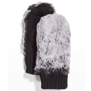 Surell Accessories Faux Fur/Knit Mittens, Black Frost/Black